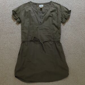 Levi's Olive Green Shirt Sleeve Utility Drawstring Mini Dress With Pockets